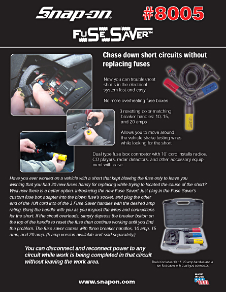 Fuse Saver Sell Sheet for Snap-on Tools